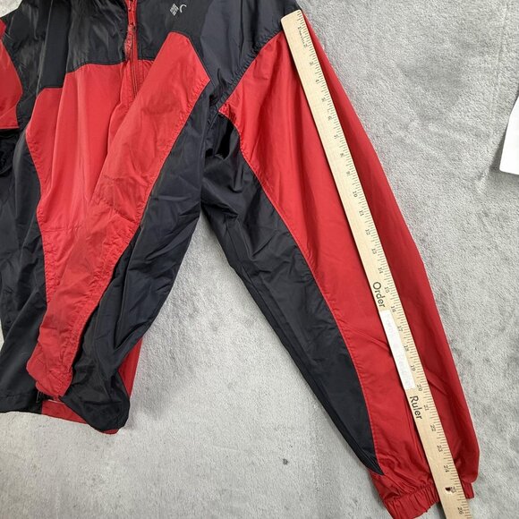 Columbia Jacket Mens XL Red Black Hooded Packable Windbreaker Zip RM3026 Nylon - Picture 7 of 16